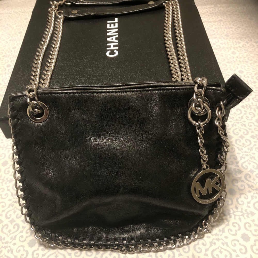 MK Black Chain Silver Crossbody Leather Bag